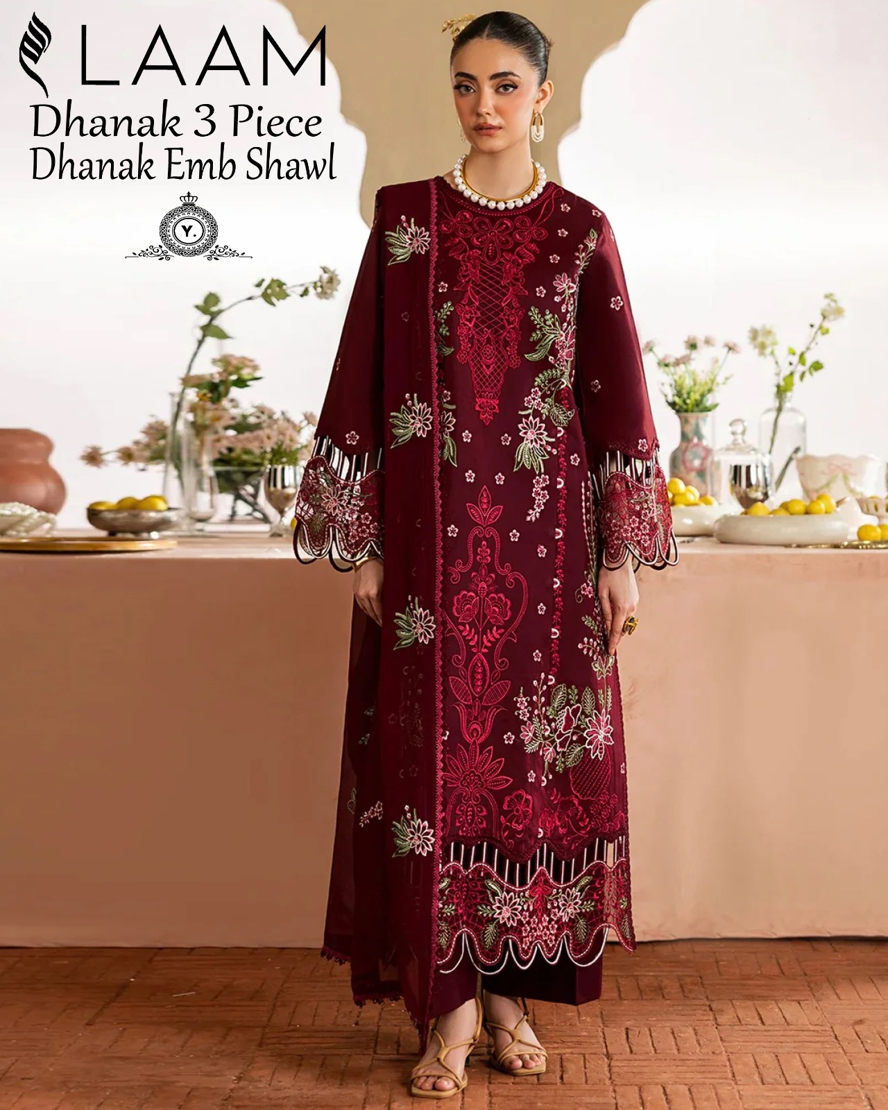 Dhanak embroidered luxury unstitched 3pc suit